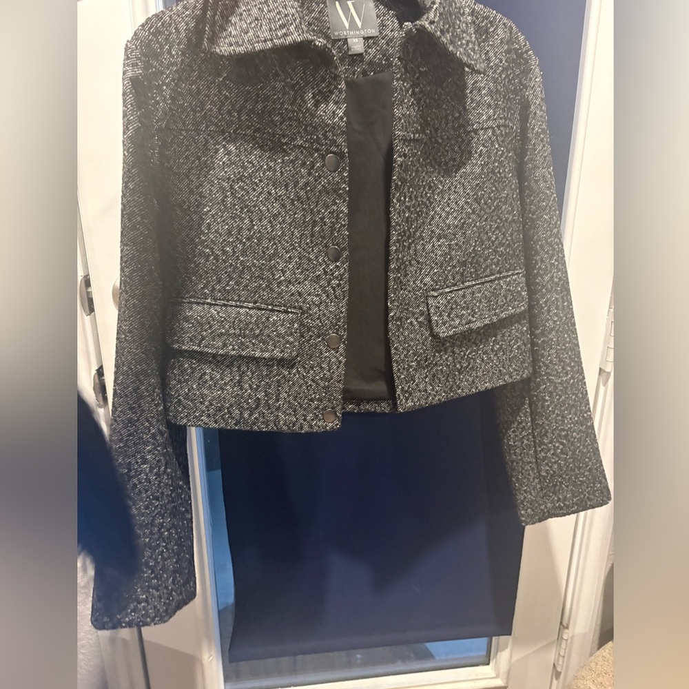 Worthington gray and black Tweed Button Jacket